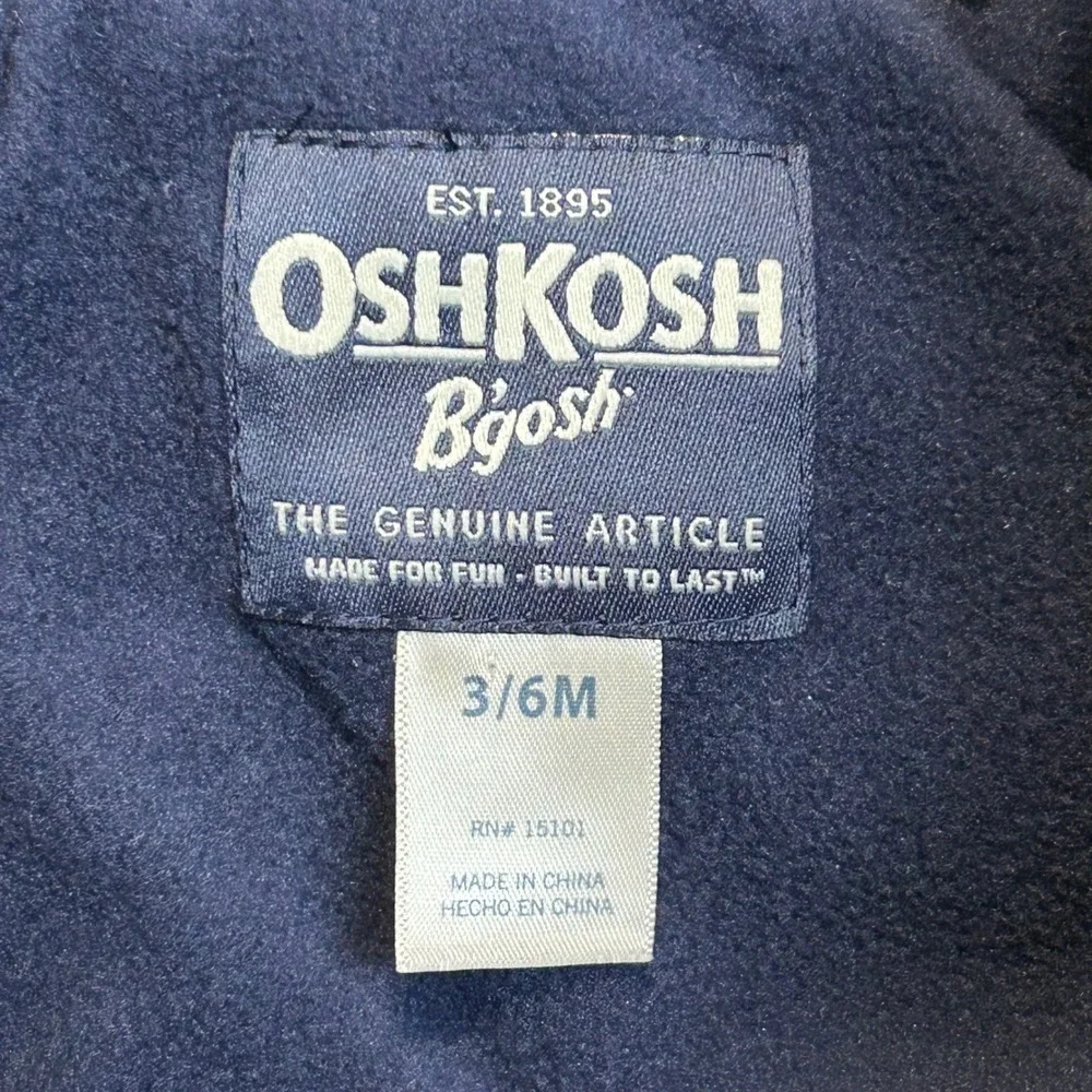OshKosh B'gosh Baby Snowsuit Bunting Navy Blue Gray Teddy Bear Zipper 3 6 Months